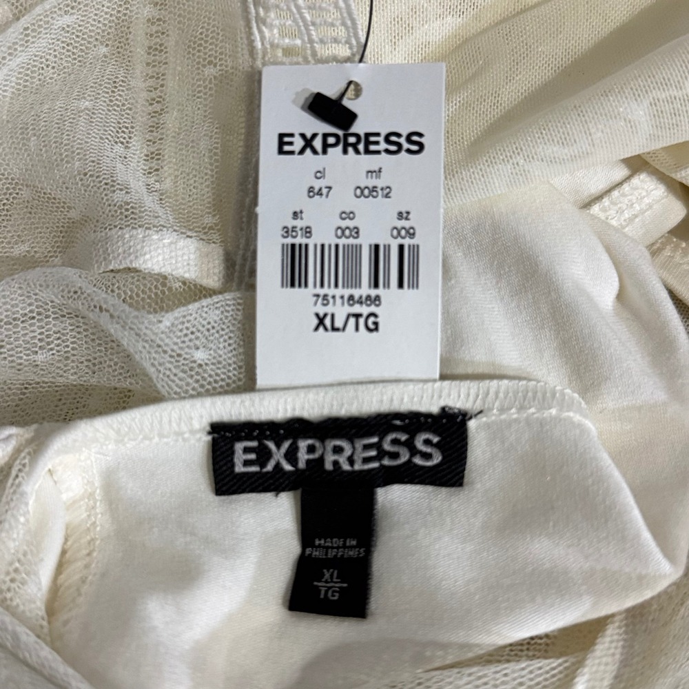 NWT Express Lace Inset‎ Blouse Sheer Long Sleeve Top Ivory XL Cottagecore Boho - Picture 4 of 8